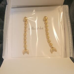 Stella & Dot Gold Crescent Chain Earrings New In Box